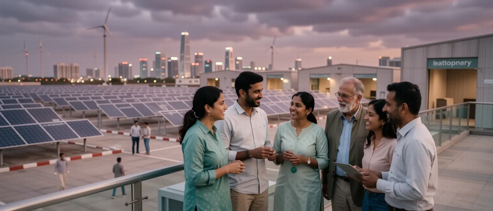 Full-bleed vision banner — a decarbonising grid and a connected, intelligent horizon meeting under an open sky